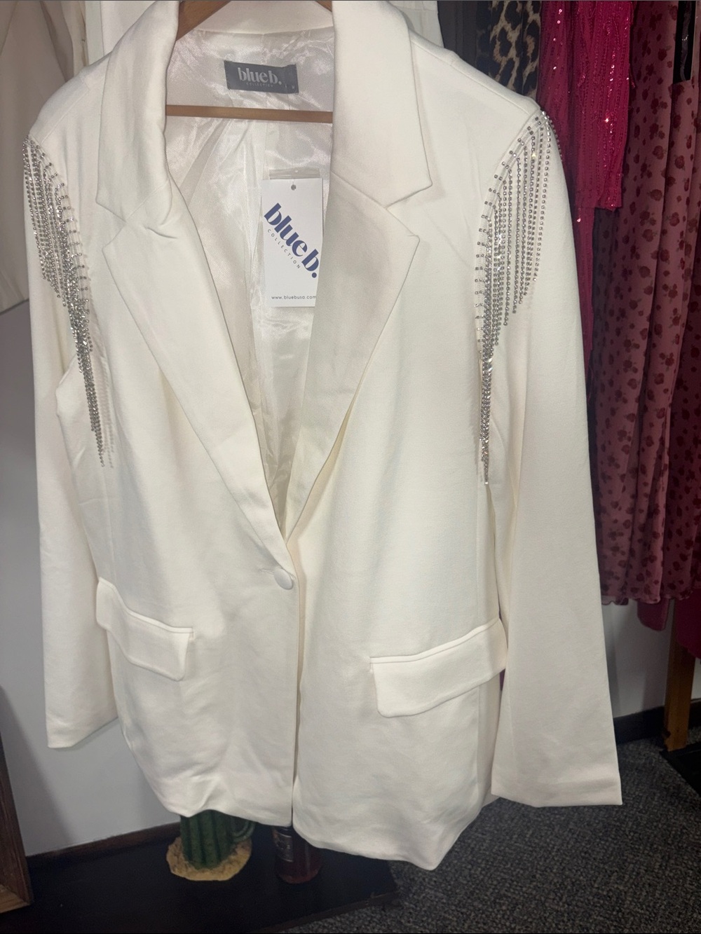 Blue B. White Crystal-Trim Single-Button Blazer